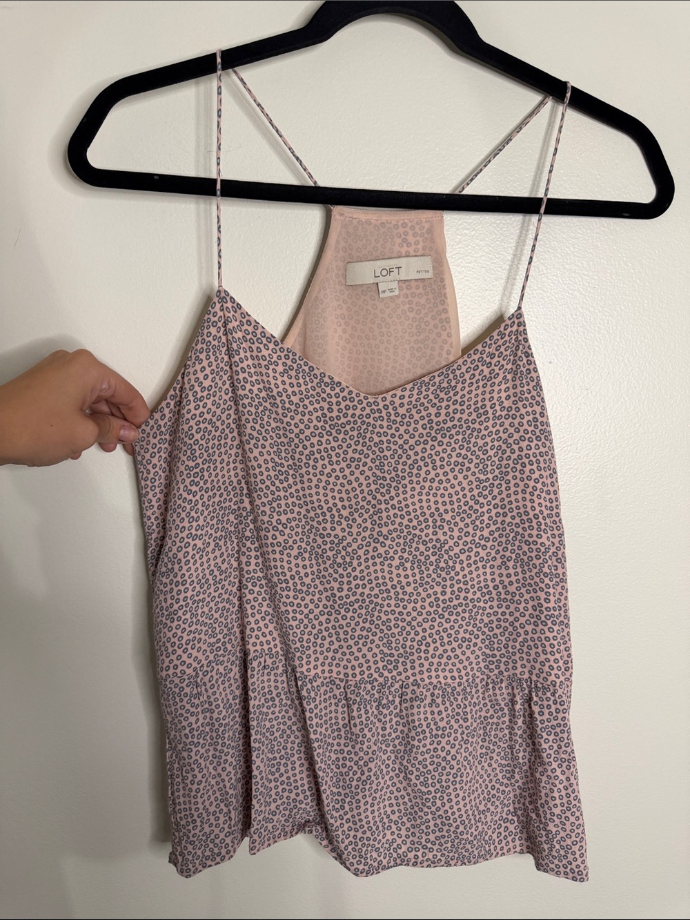 Loft Peplum Soft Flowy Tank Pink Work Blouse Summer Polka Dot Medium Petite